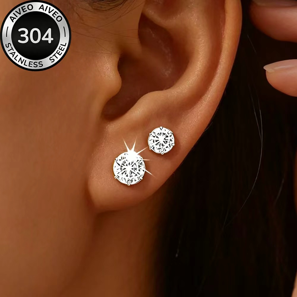 TEMU Juego de 2 de pendientes de acero inoxidable dorado de calidad, hipoalergénicos, apilables, KC, antideslustre, y elegantes, pendientes de moda