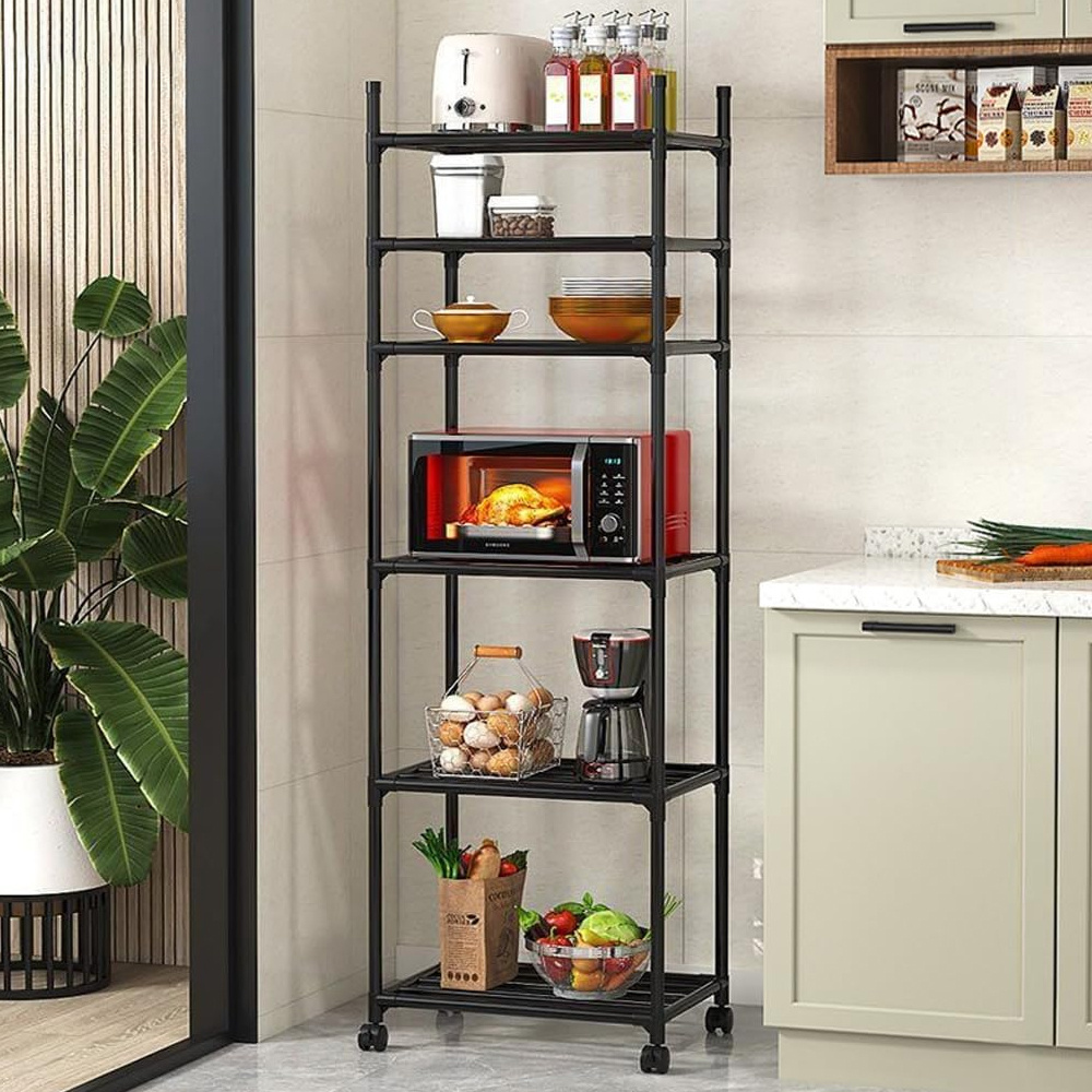 TEMU 6-level Shelving Unit With 4 Wheels, Measurements: 40 X 32 X 170 Cm, Ideal For Kitchens, Living Areas, Storage Spaces, And Basements, Utility