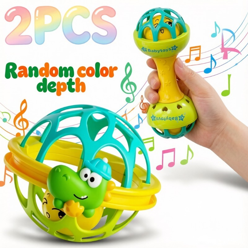 2pcs Cute Baby Handheld Ball and Rattle Grasping Toy