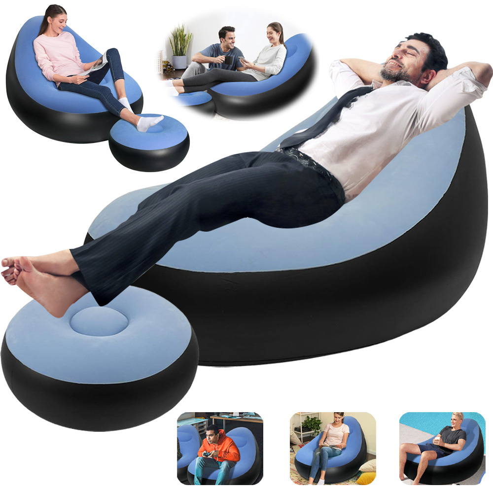 Inflatable Recliner Sofa With Footstool, Foldable Compact Chair For Living Room, Camping, Office