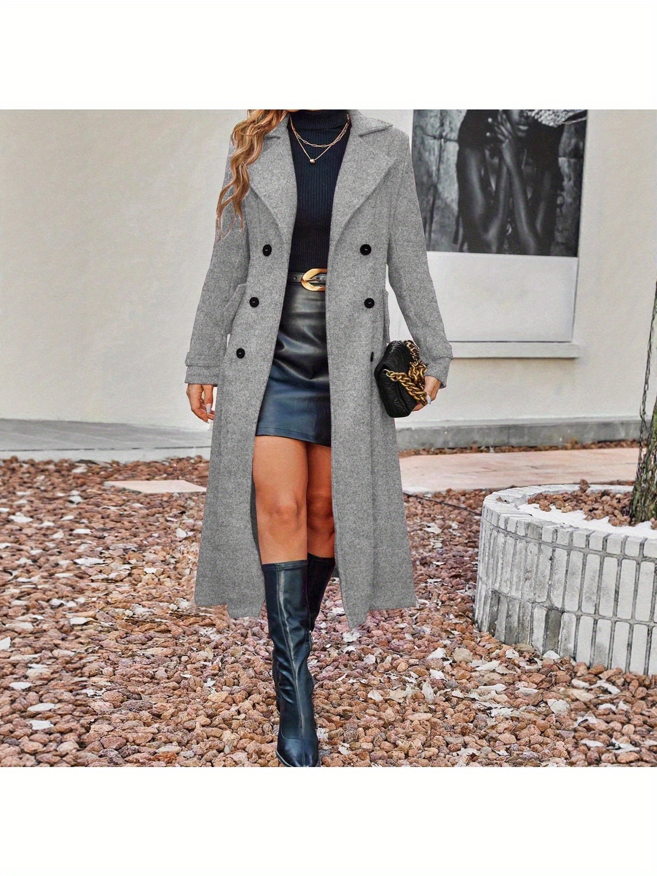 grey womens dress coat Levi Long Trench Wool Coat / Grey Marle | MESHKI main image 1