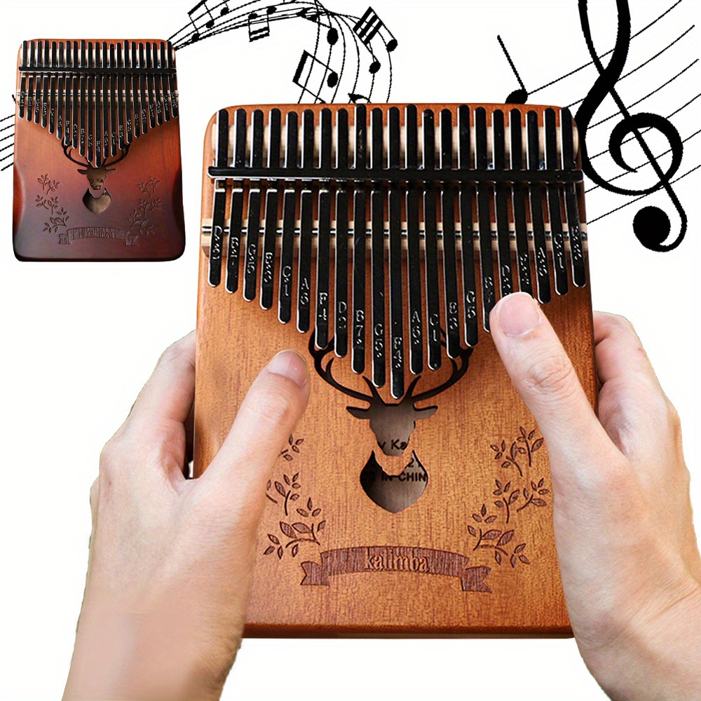 

1pc 21 clés Kalimba en bois à pouces pour débutants - Instrument musical acoustique avec marteau , protecteurs de doigts, livret d' et sac de transport - Cadeau de Noël idéal