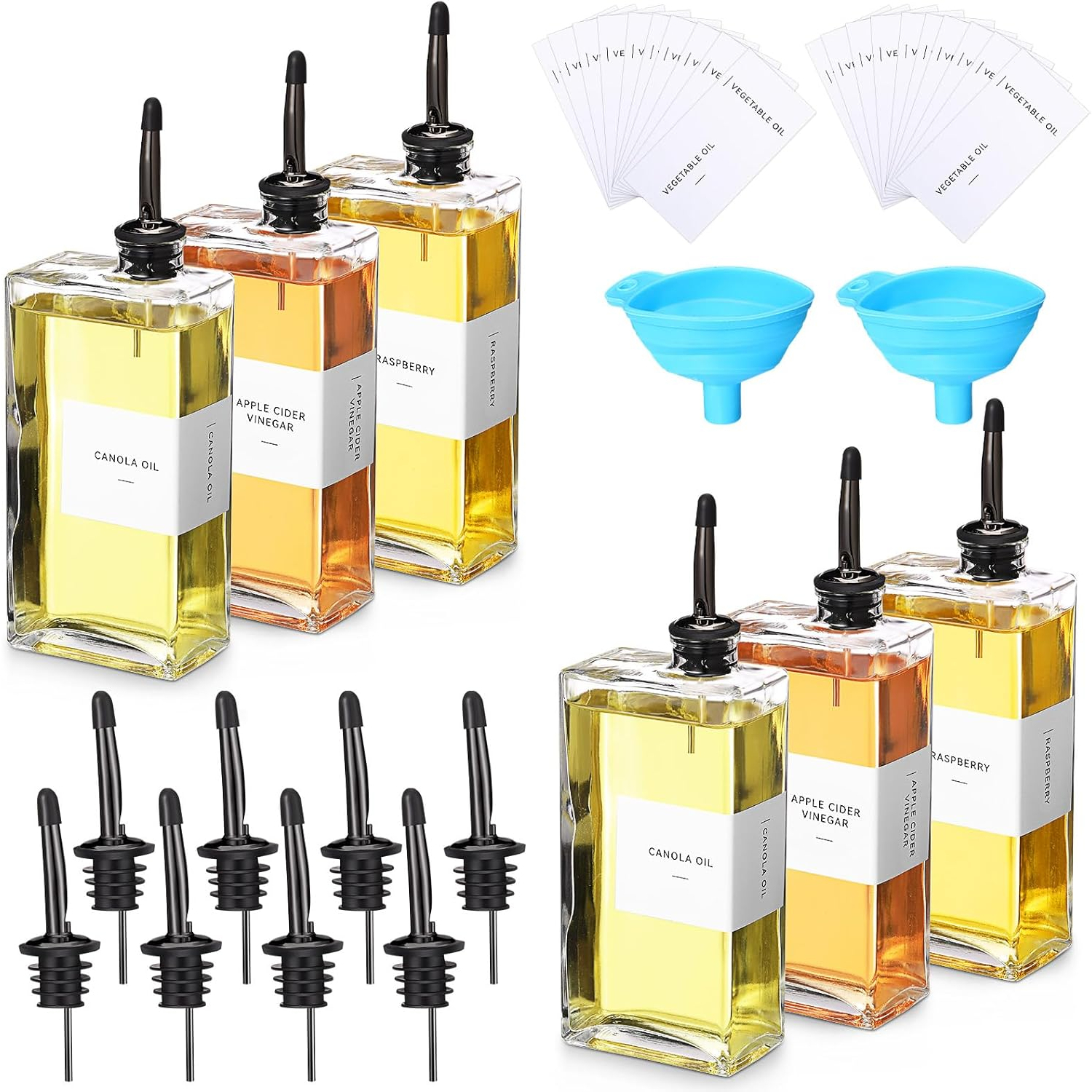 Image of 6 Sets Olive Oil Dispenser Bottles For Kitchen With Nozzles Funnel Labels Cooking Oil Dispenser 500ml Set For Kitchen Vinegar Coffee Syrup(black)