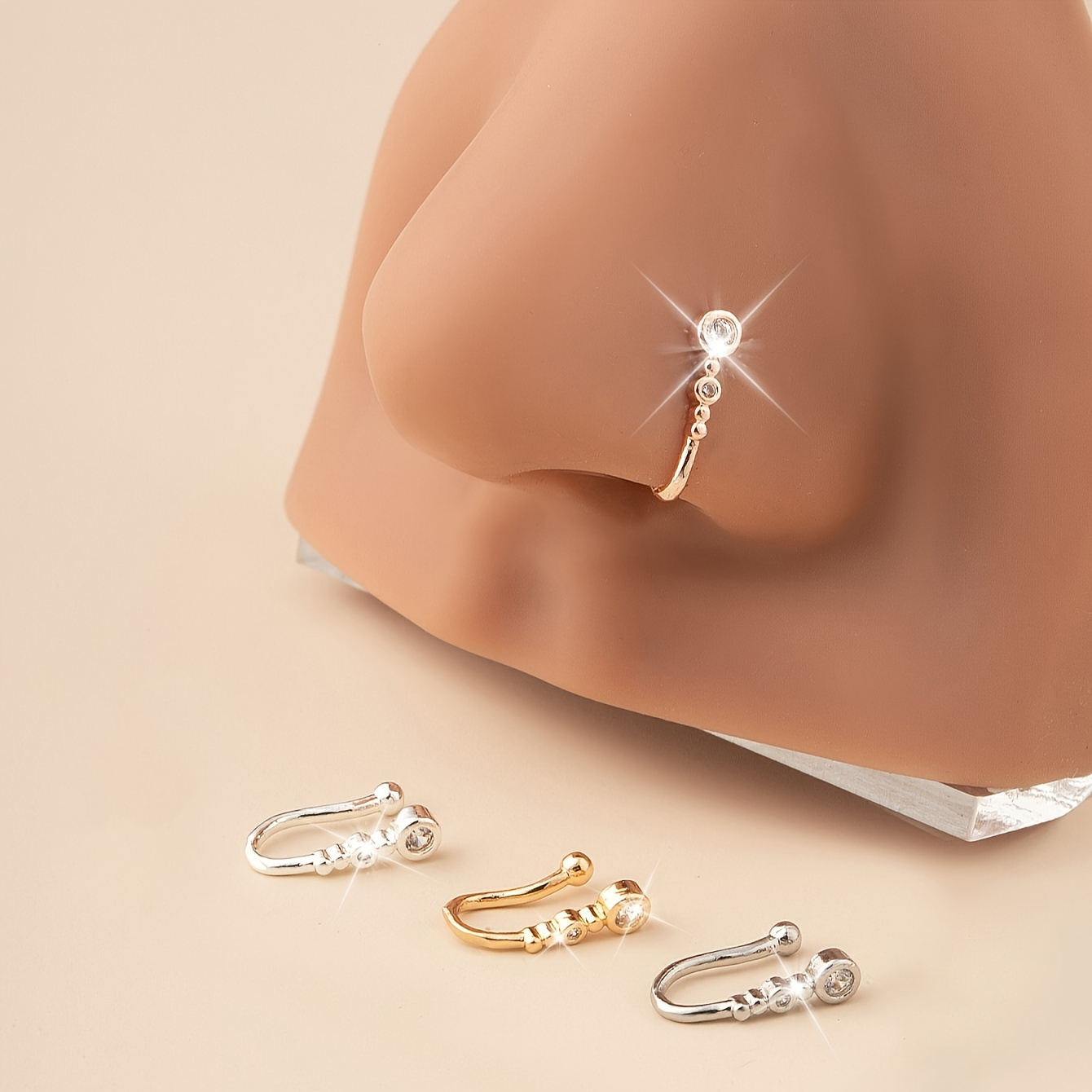 TEMU 4 Sets Of Copper Synthetic Zircon U-shaped Non-porous Nose Ring Nose Clip Nose Needle Creative Gift