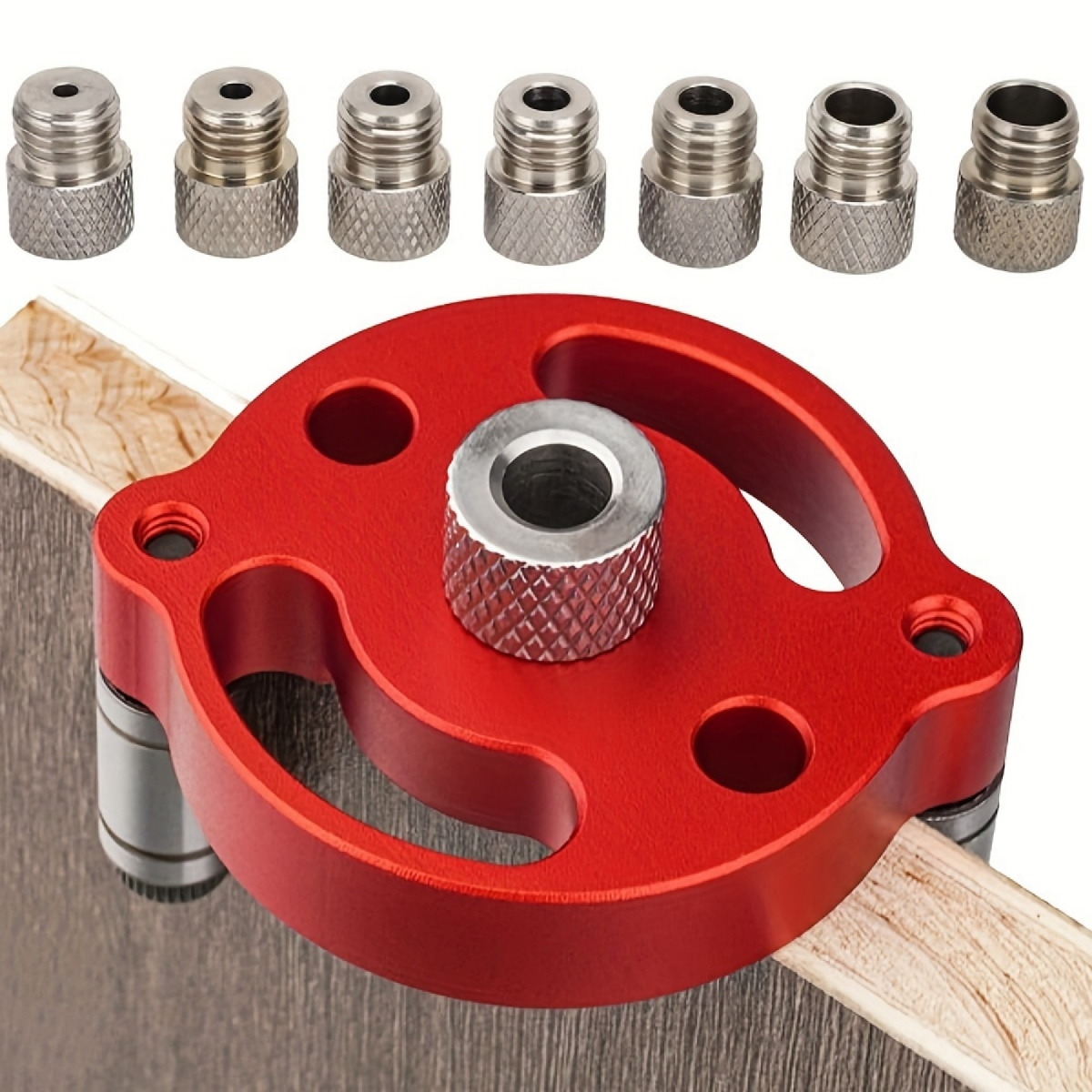 1pc red aluminum alloy self centering nail mold set woodworking hole puncher drill bit guide handheld drill bit guide for diameter hole diy furniture joint tool kit  