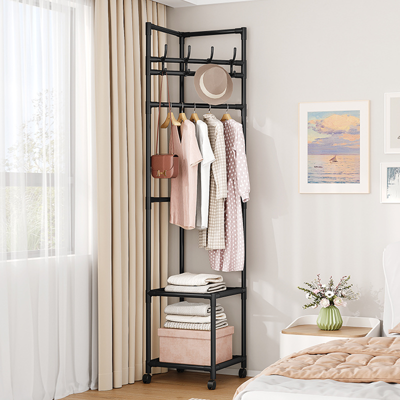 TEMU Portable Corner Space-saving Garment Rack With Wheels - Freestanding Heavy-duty Clothes, Sturdy Metal Frame Wardrobe Organizer Suitable For