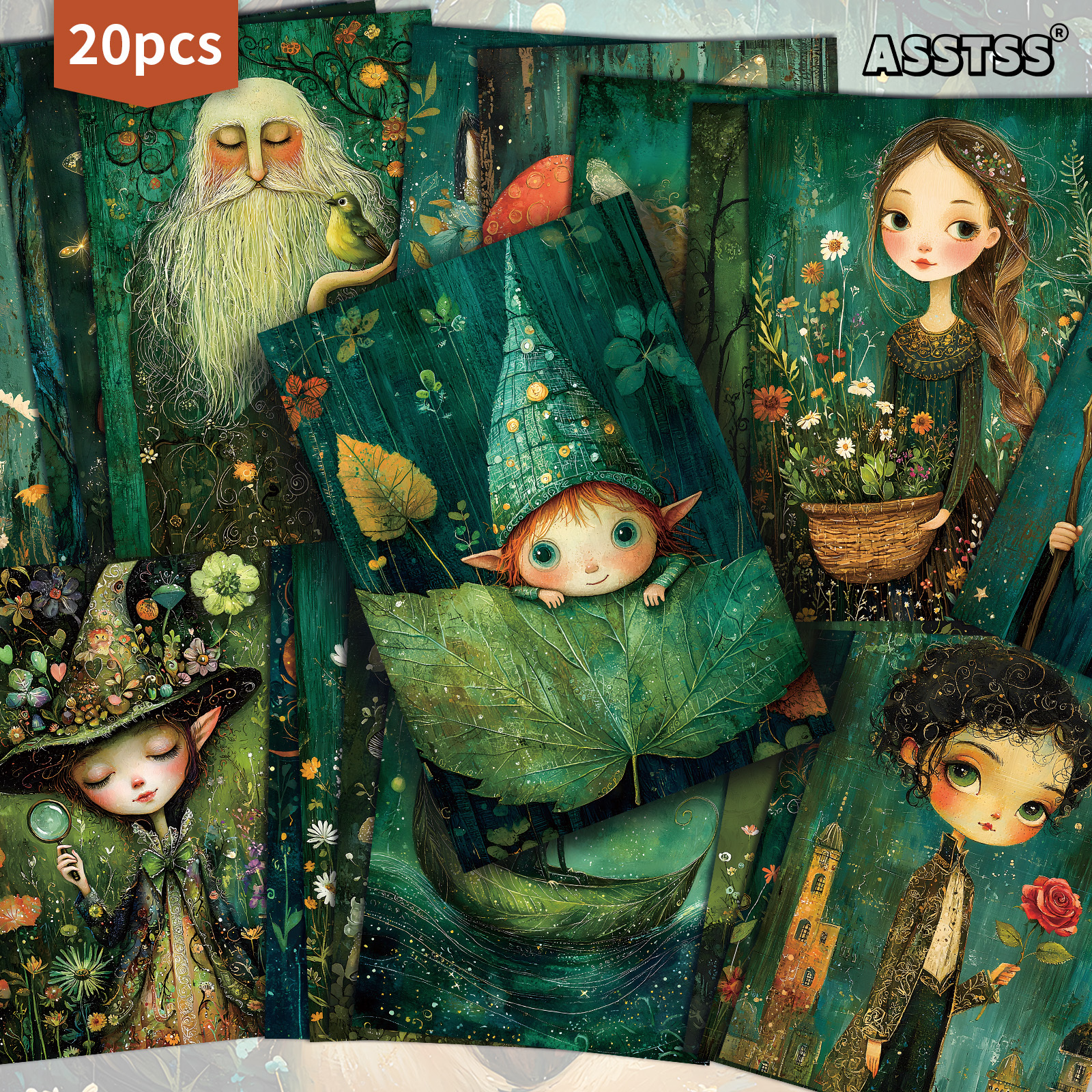 Image of 20-pack Asstss Collectible Cards - Retro Pinup Elf Illustrations, 4x6 Inch Junk Journal Paper Suitable For Scrapbooking, Crafting & Gift