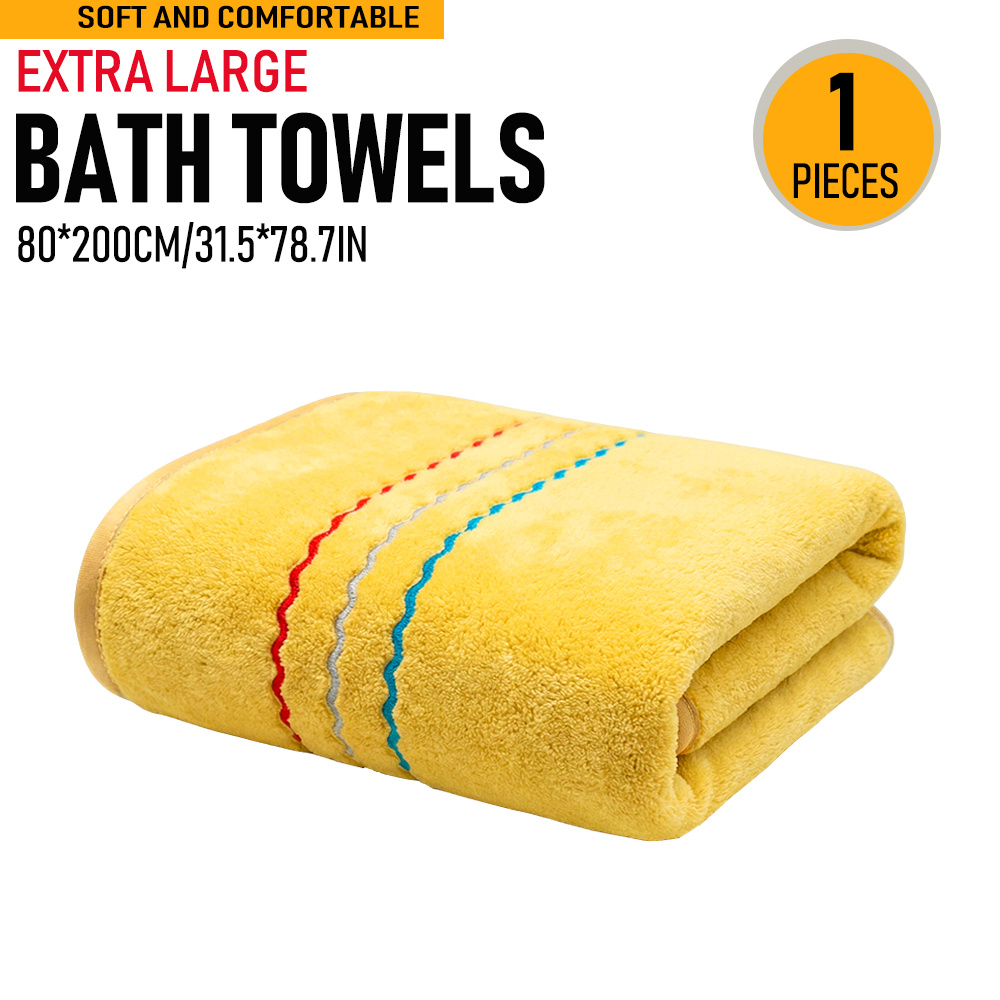 TEMU 1pc Extra Large Bath Towel Or 2pcs Hand Towels, 1pc 80*200cm/*78.7in Or 2pcs 35*75cm/13.8*29.5in, Colorful Striped Microfiber Towel Set,