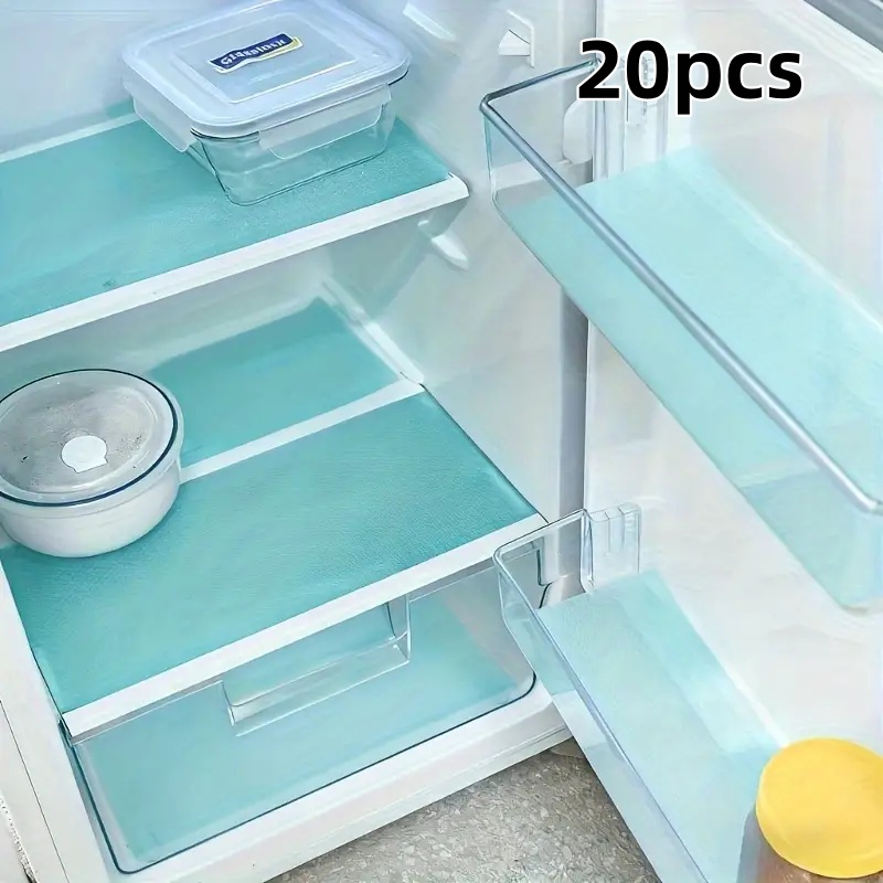 Image of 20pcs High - Quality Refrigerator Mats And Liners - Sapphire Green, Easy To Clean, Washable, Durable Eva Material, For Freezers, Shelves, Cabinets, Kitchen Essentials, Shelf Liners, Mixed Colors