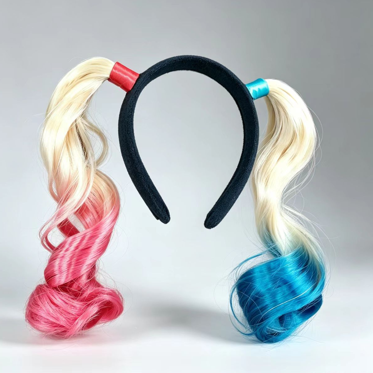 TEMU 14-inch Headband-style Pink And Blue Dual-tailed Ponytail Wig, Featuring A Candy Spiral Color Scheme Straight Out Of A Fairy Tale Party. 1 Half