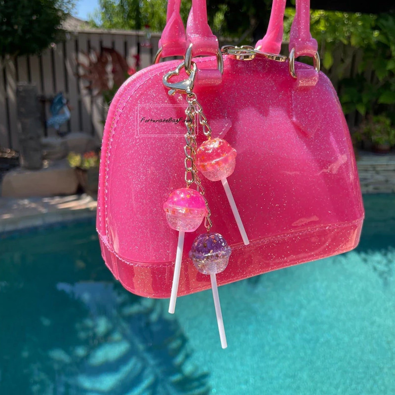 TEMU Keychain With A Pink Glitter Lollipop - A 3d Shimmering Fruit Charm Featuring A Glossy Surface, Adorable Present For Women And Girls