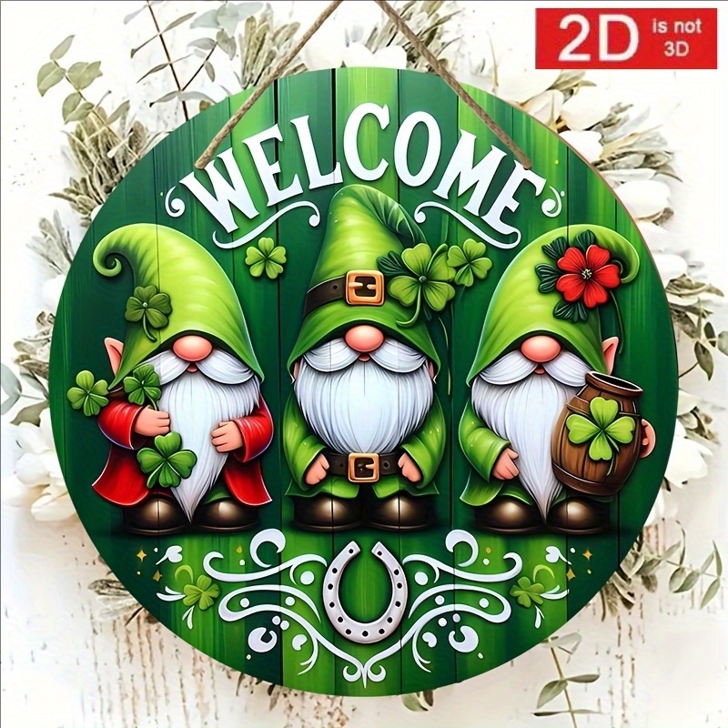 

1pc Vintage 2d 's Day Welcome Sign, Manufactured Wood, Wall Hanging, English Text, Doorway Wall Decor, Shamrock And Leprechaun Design, Flower Garland Attachment