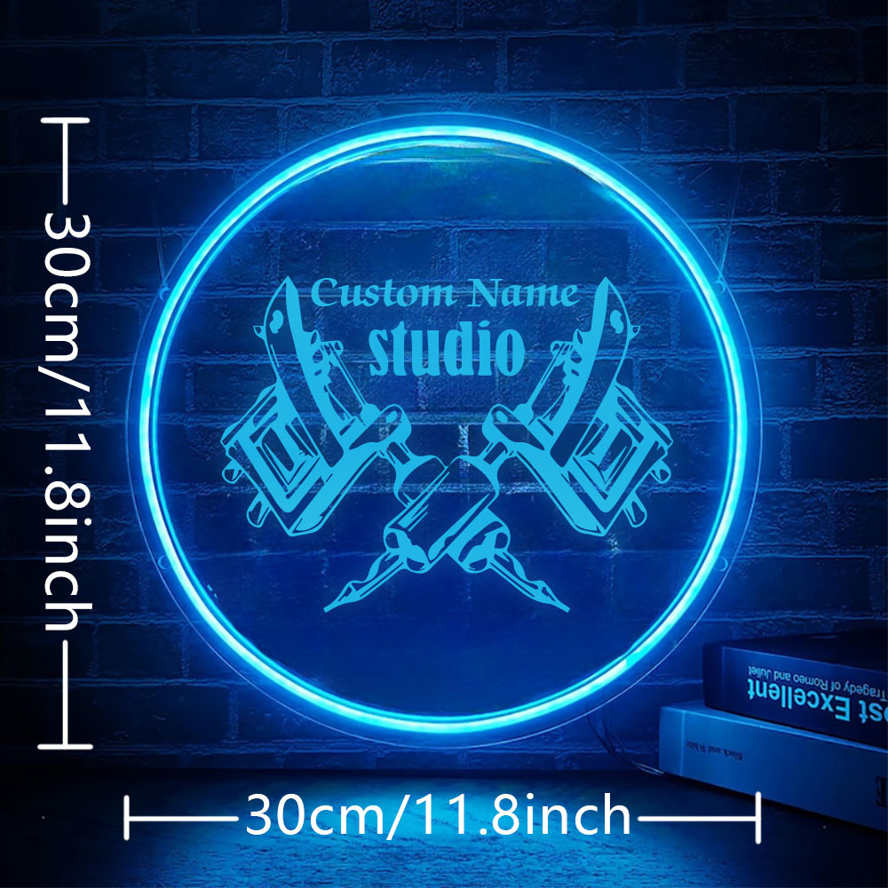 1pc Custom Name Neon Sign - Round Shape Tattoo Design, USB-Powered Acrylic Wall Decor for Business Stores, Parties, and Housewarming Gifts, Personalized Studio Name Display, Polished Finish, Easy Wall Mount, Neon Signs for Wall Decor