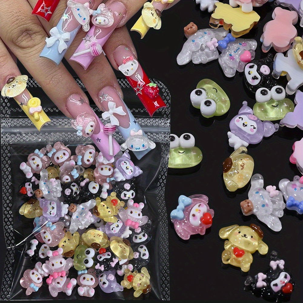 Image of 20pcs 3d Kawaii Nail Charms Mix Kuromi/my Melody/ Glitter Nail Art Rhinestones Diy Manicure