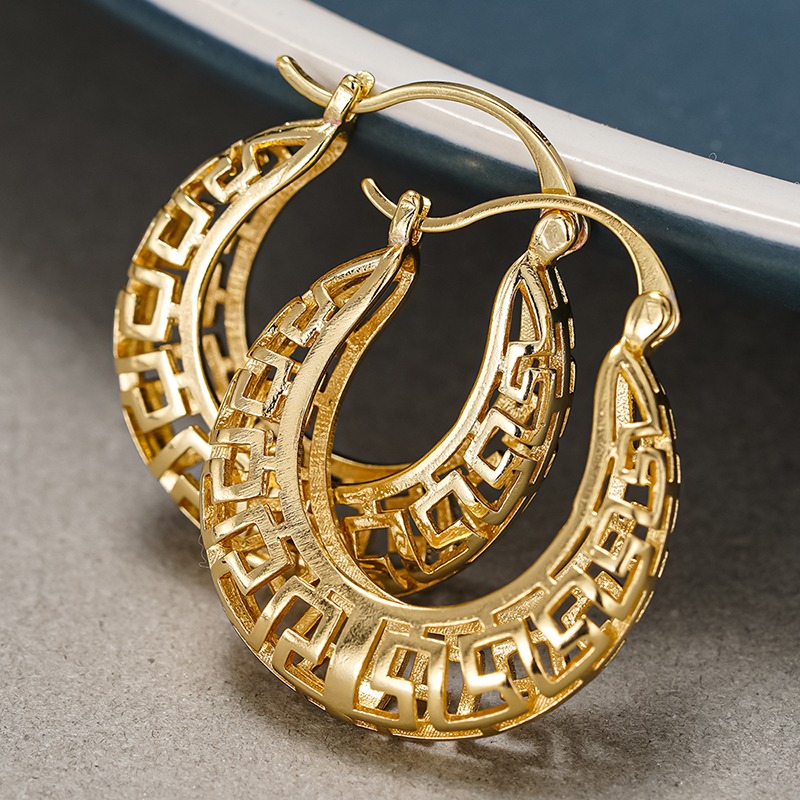TEMU Pendientes de aro con greca vintage para mujer, para , uso diario, festivo, dorados, de personalidad, joyas, regalos