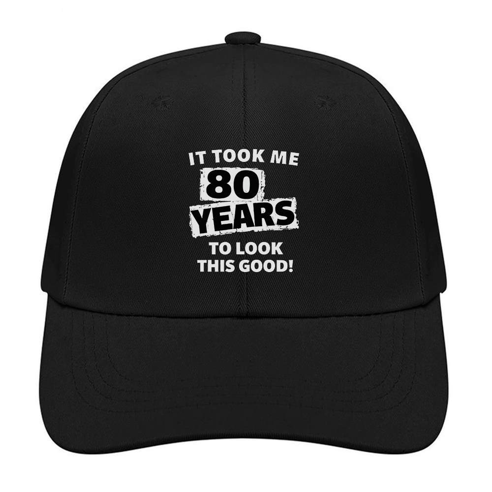 TEMU 1pc "it Me 80 Years To Look This Good" Baseball - Lightweight, Adjustable Snap Closure, Sporty Peaked Design, Black With White Print, , Casual