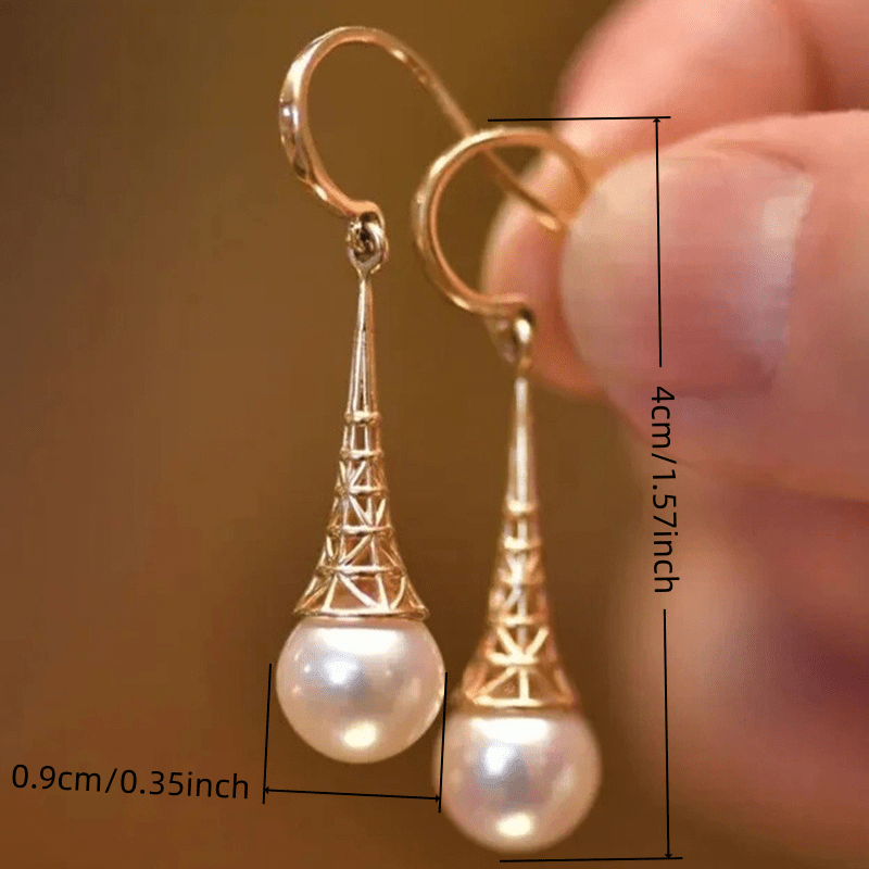 Women's Eiffel Tower Imitation Pearl Drop Earrings, Elegant Gift