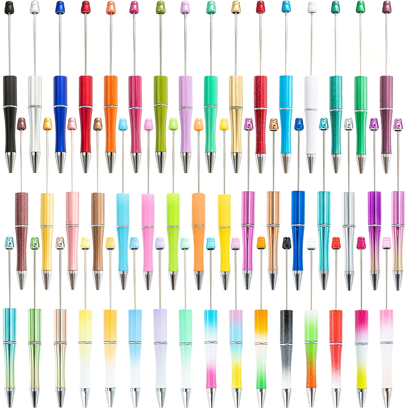 Image of 50/25 Pcs Random Color Beaded Ballpoint Pens, Diy Handmade Beading , Jewelry Making Kit, Back To School Gift, Holiday Gift