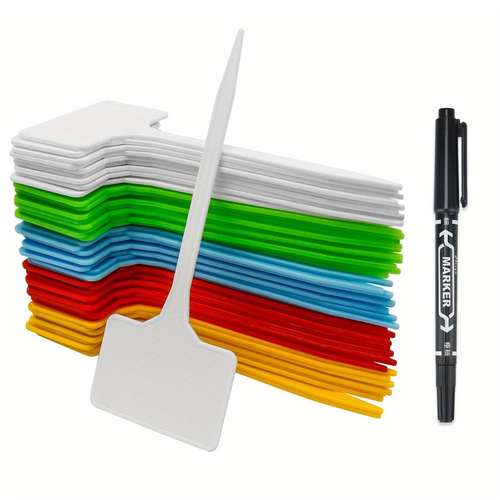 100 étiquettes De Plantes Type T En Plastique – 10x6 Cm, Avec Stylo Marqueur, Pour Potager, Semis, Identification