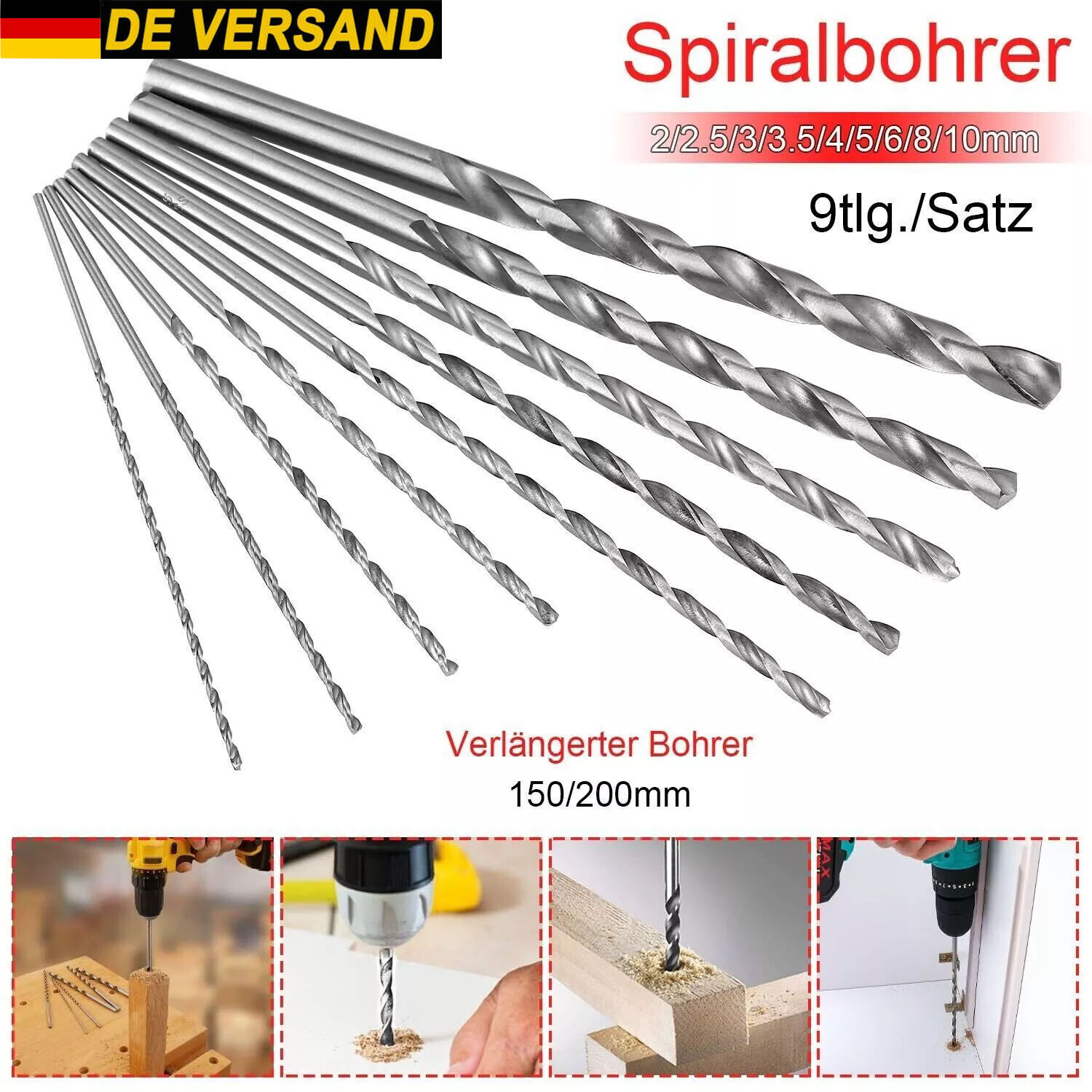 Image of 150-200mm Extra Long Metal Drill 2-10mm Spiral Drill Hss Steel Drill Drill Set