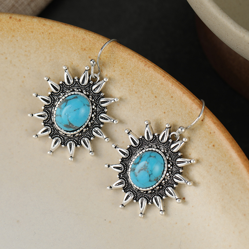 Vintage Ethnic Style Turquoise Sunflower Earrings
