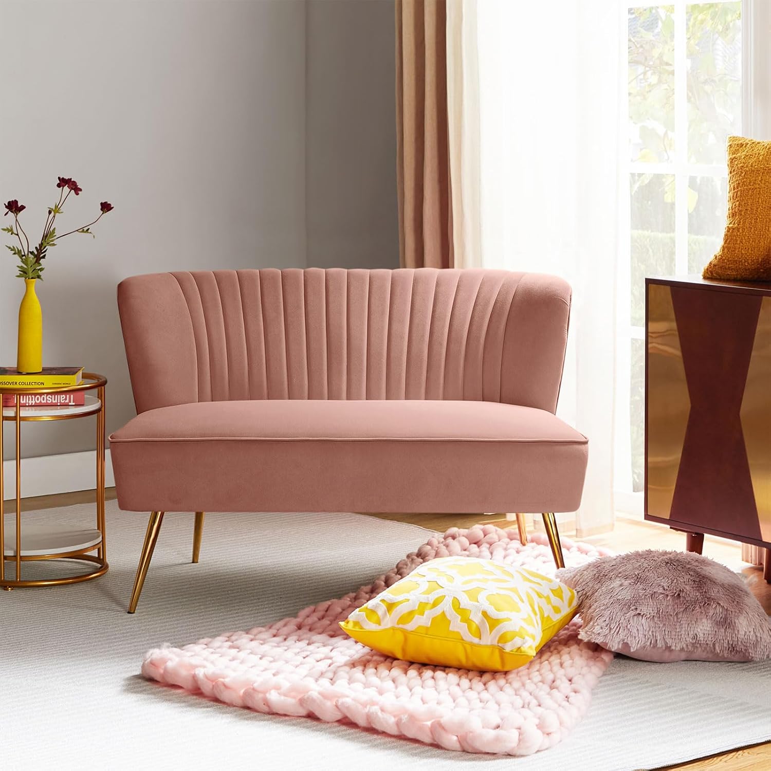 modern velvet loveseat sofa 2 seater couch with armless backrest cushioned   wood frame metal legs soft polyurethane upholstery for small spaces living room bedroom assembly