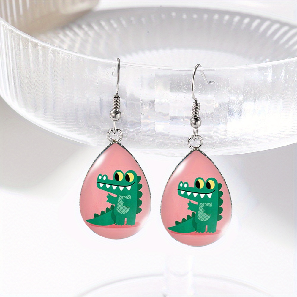 TEMU A Pair Of Handmade Glass Drop Earrings Featuring Cartoon , Without Battery