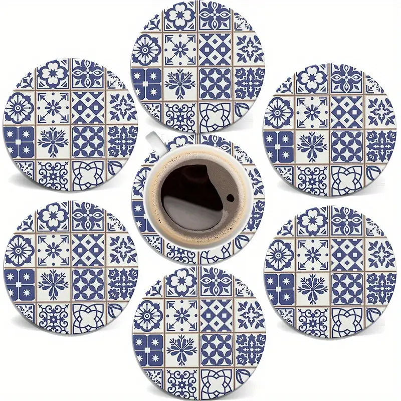 TEMU Set Of Wooden Coasters - Featuring A Blue Portuguese In 2d, Suitable For Cups, Protects , Perfect For Housewarming Gifts, Desktop Protection,