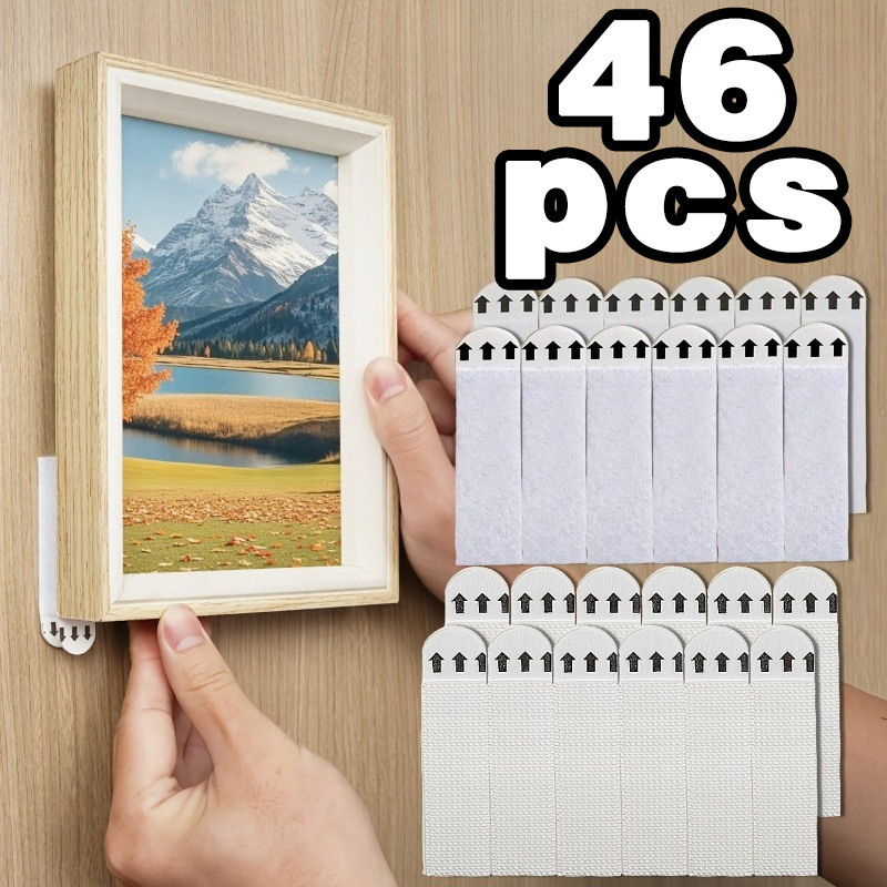 TEMU 46pcs Strong Nylon Picture Frame Hanging Strips – No-drill Magic Double-sided Removable Hooks, Strong Adhesive Traceless Mounting Rings, Easy To