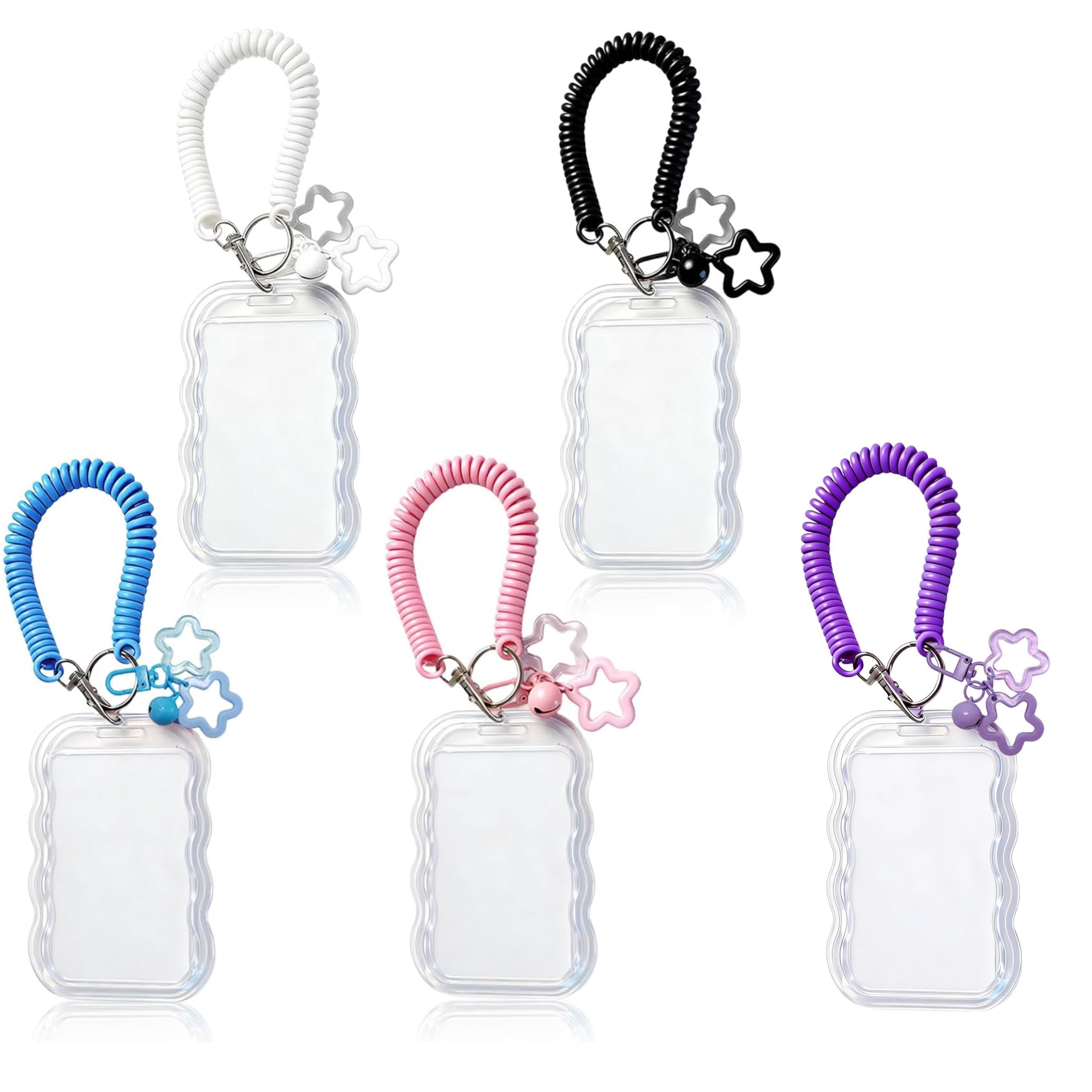 TEMU Ytsmlcy Wavy Edge Id Card Holder With Star Pendant And Spring Lanyard, Student Card Anti-loss Protective Case, 5pcs Assorted