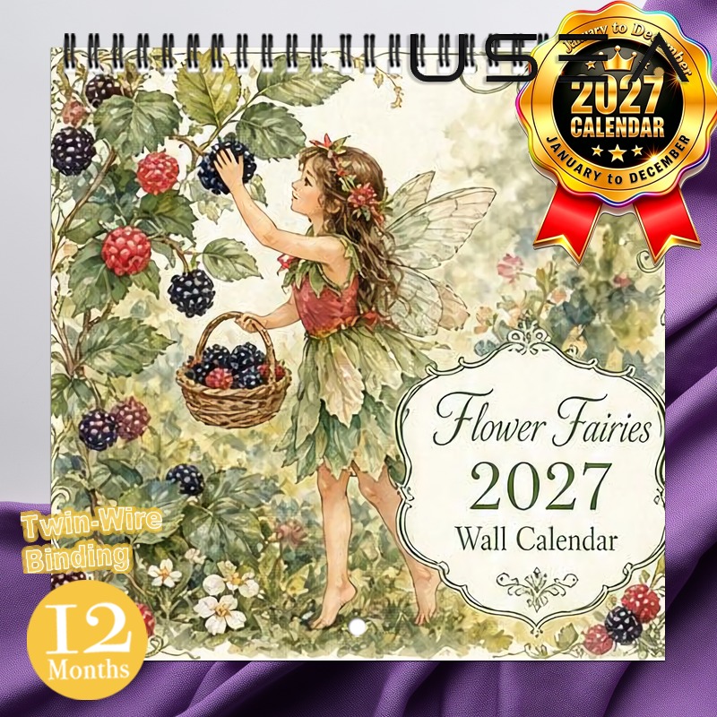 TEMU Calendrier mural 2027, Calendrier mural Fée des Fleurs 2027, Planificateur mensuel 12 mois, Reliure spirale à double fil, Impression florale ,