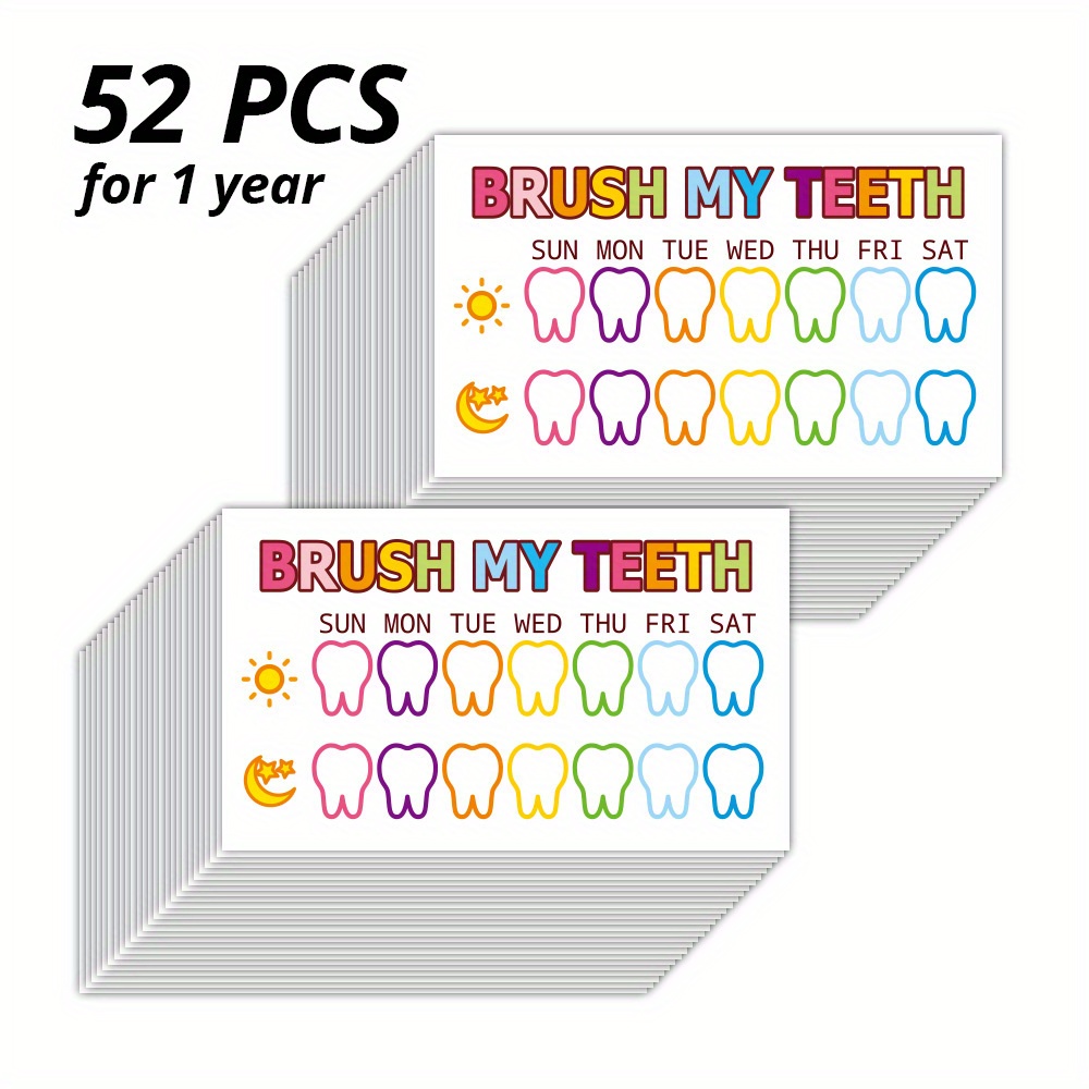TEMU 26/52 - Cartes colorées d'entraînement à l' de se brosser les dents, une carte par pendant six mois/un an, outil de motivation amusant pour les