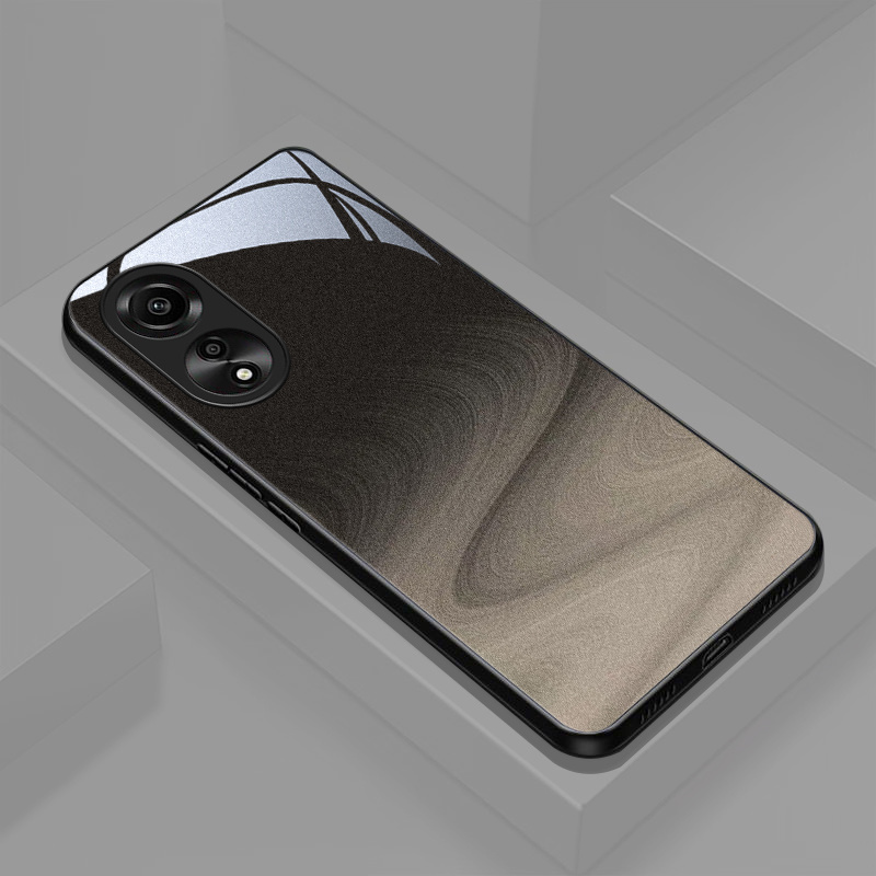 Funda de lujo con cubierta dura de vidrio para OPPO A58 4G, patrón en gradiente gris ondulado, carcasa protectora PC + Vidrio