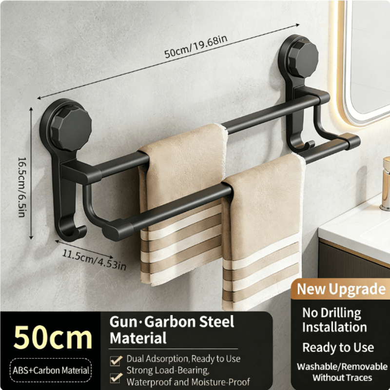 TEMU Bathroom Towel Rack, No-drill Adhesive Installation, Heavy-duty Carbon Steel + Abs Material, Punch-free Wall-mounted Towel Hanger For Bathroom,