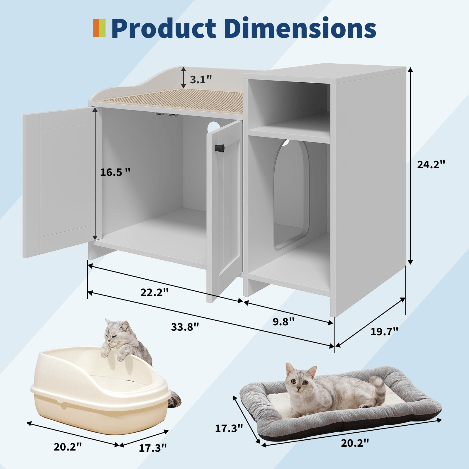 Wooden Cat Litter Box Enclosure with Barn Door