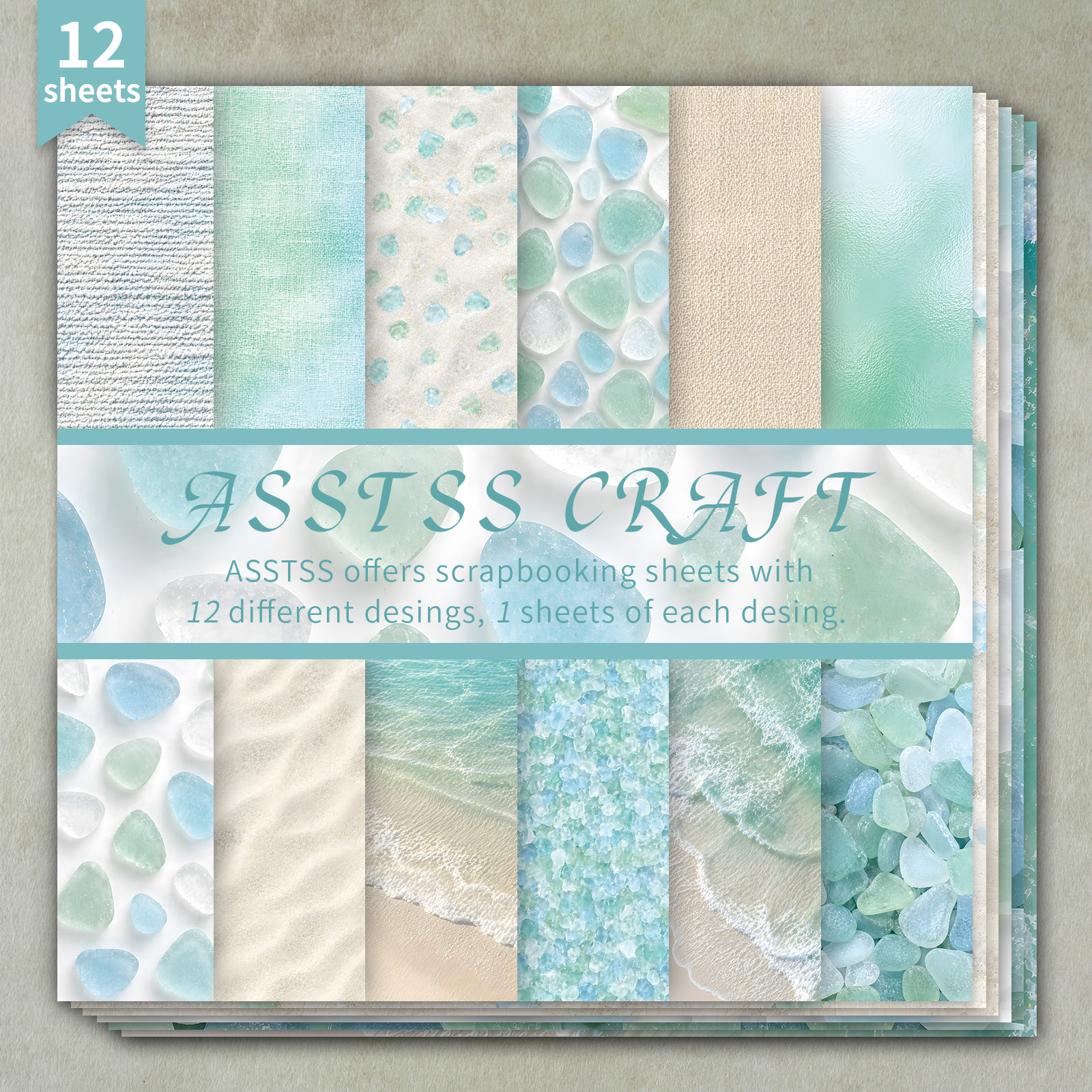 TEMU 12-sheet Asstss Inches Scrapbooking Paper Pad, Summer Beachy Coastal Ocean Textures Style Backing Paper Supplies, Heavyweight Cardstock For