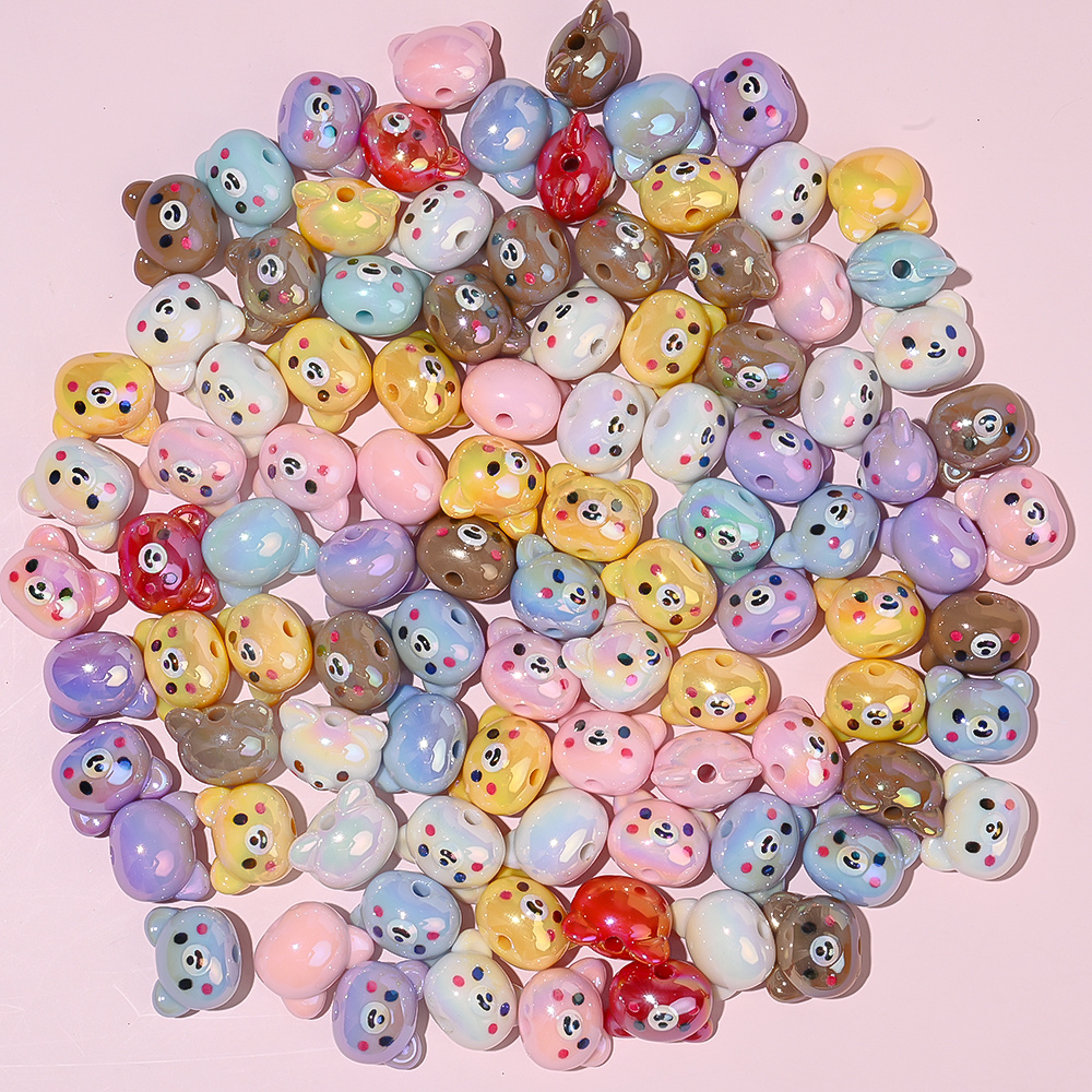 E-shop 10 Stück 17X20mm Glänzende Acryl Bär Kopf Perlen Bunte Spacer Perlen für Schmuckherstellung Armbänder, Halsketten, Ohrringe Schlüsselanhänger