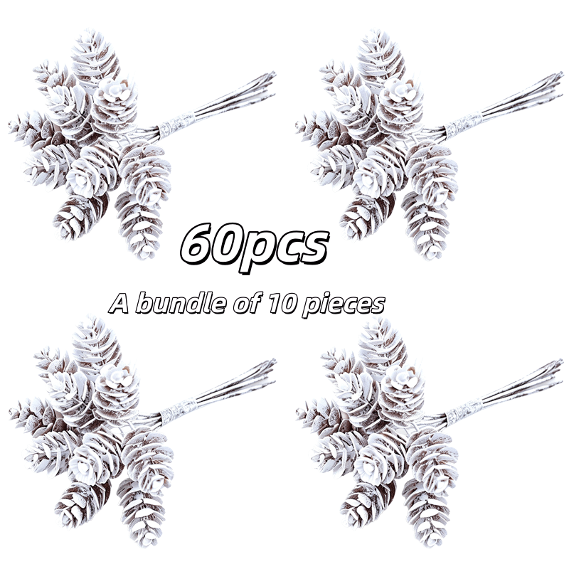 Image of 60pcs Artificial Bouquet, Wreath Decorative Accessories, Artificial Hanging Ornaments, Christmas Decorations, Christmas Tree Decorative Hanging Ornaments, Diy Wreath Materials, Christmas