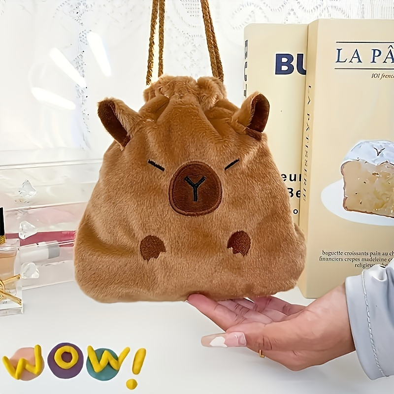 

1pc Capybara Drawstring Bag, Soft Polyester Pouch With Multiple Accessories, Cute Animal Themed Storage For All