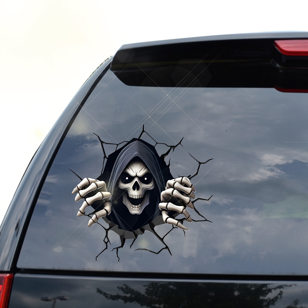 Image of 3d Peeking Applique-double-sided, Waterproof Pvc Automobile Sticker With Hoodie Design, Suitable For Windows, Bumper, Laptops And Walls-durable Self-adhesive Horror Theme Decoration