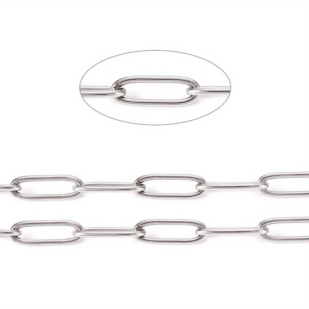 TEMU 32.8 Feet (10m) Tarnish-resistant 304 Stainless Steel Paperclip Chains - Durable, Cable Links With Spool, 12x4x1mm, Stainless - Crafting &