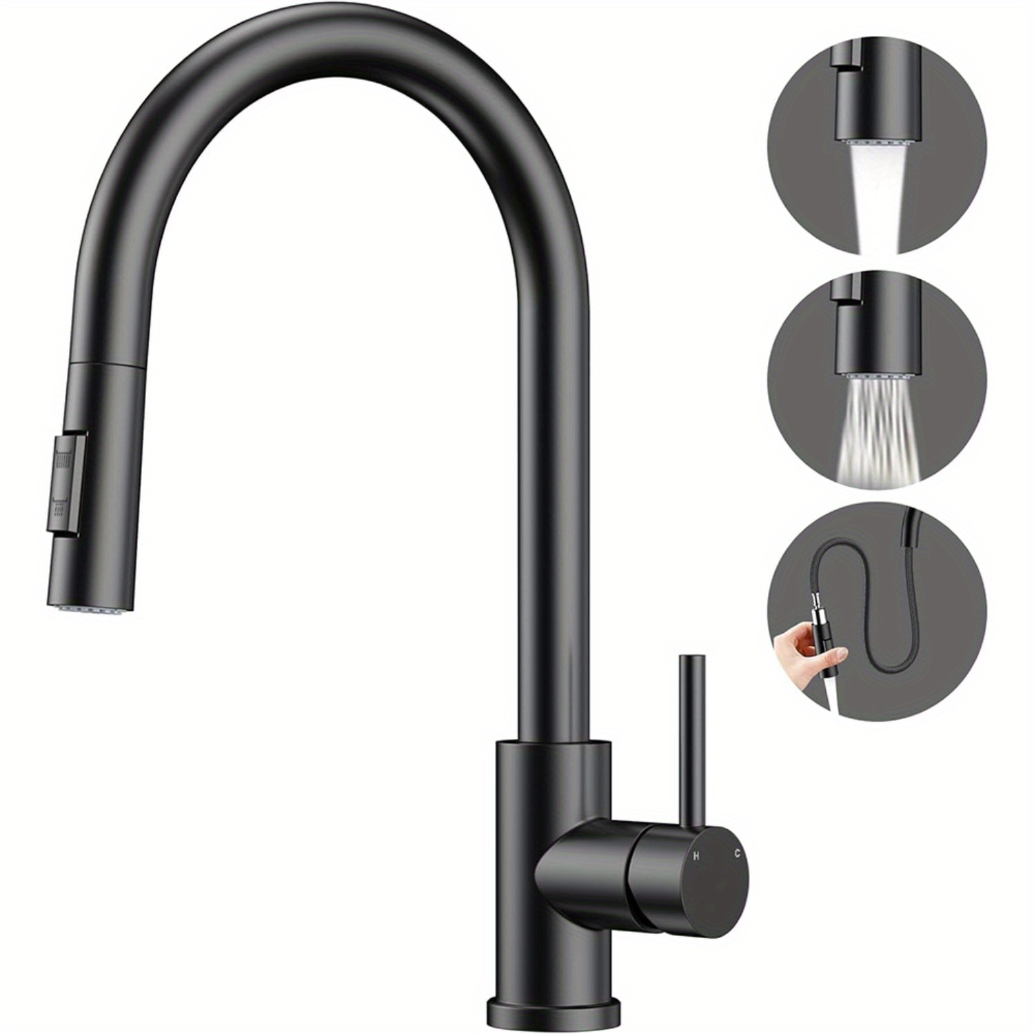 Kitchen Faucet With Shower Extendable With 2-jet Types, Faucet Kitchen High Pressure, Sink Faucet Faucet Kitchens, Single Lever Mixer Kitchen Stainless Steel