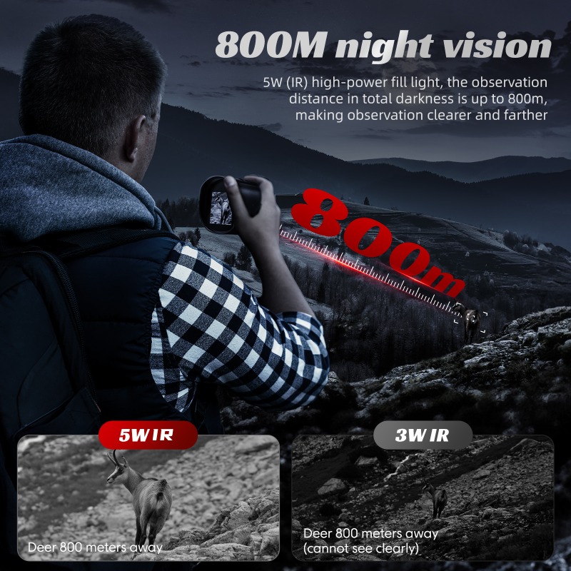 5W 1080P Digital Night Vision Monocular with 10X Zoom, 2" Screen, 2600 ft Range for Hunting and Security