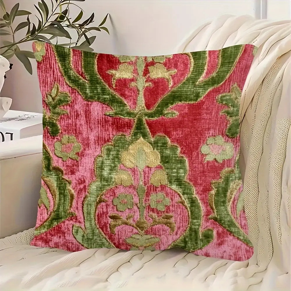 2pcs Medieval Floral Velvet Pillowcases | Double-sided Pink Sofa Decoration, Single-sided Print, Multiple Sizes , Zipper Closure, Polyester, Vintage Style, Hand Wash