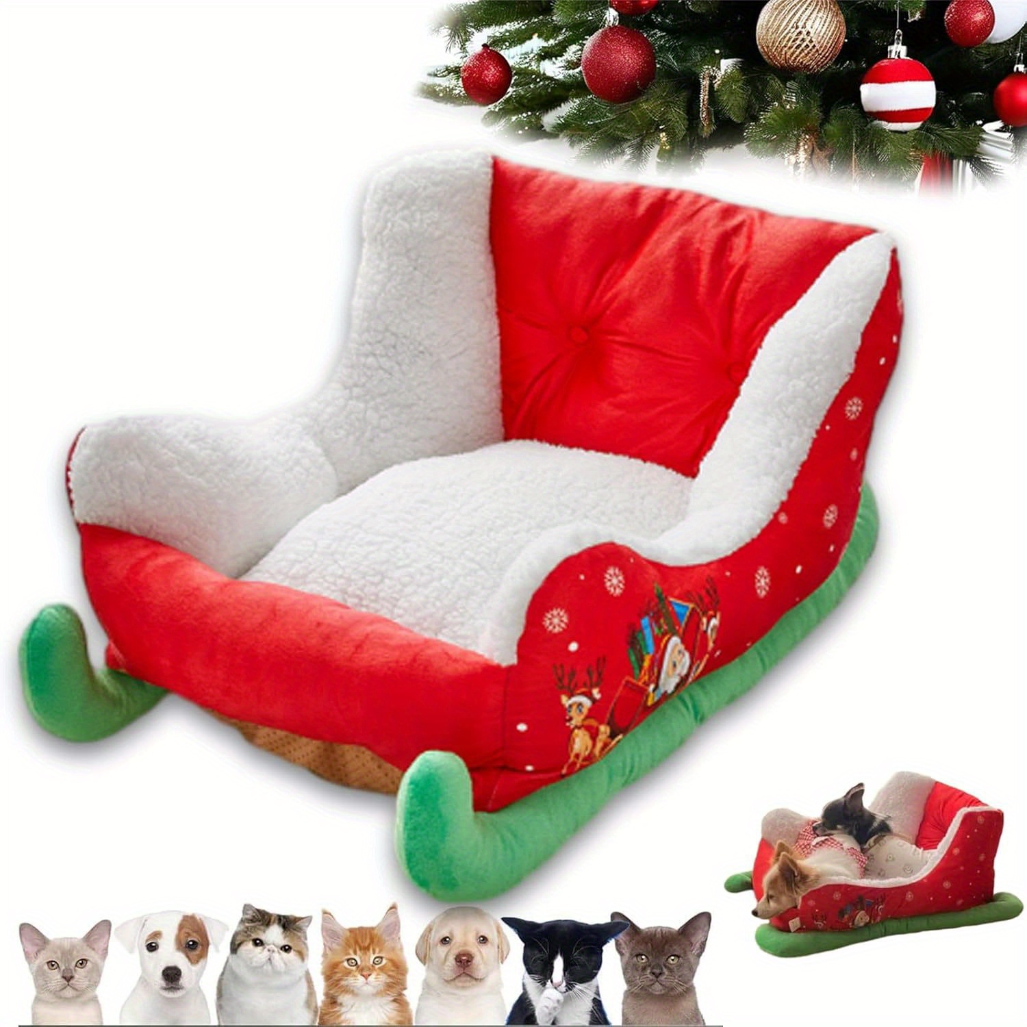1pc festive red christmas sleigh pet bed for cats small dogs washable durable holiday themed pet bed with snowflake star patterns perfect for cozy indoor celebrations pet bed for dogs indoor pet furniture plush pet bed cozy pet bedding Product details 0