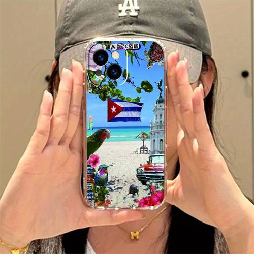 Transparent Phone Case Featuring a Cuba Dream Pattern, Suitable for Iphone Models 16, 15, 14, 13, 12, 11, 8, 7, And 6 Pro X And Xs Max. an Ideal Halloween Present for .