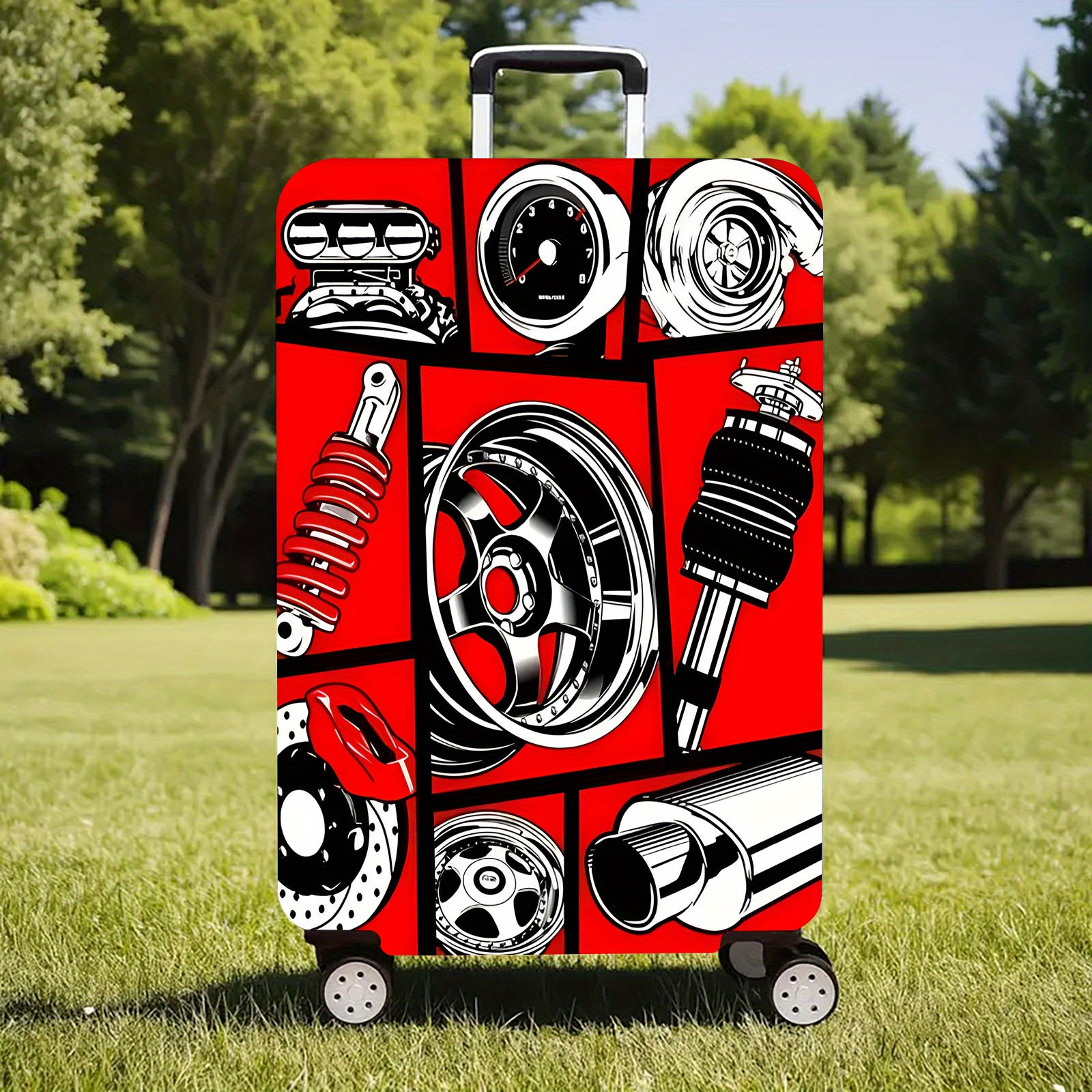 TEMU A Suitcase Cover With A Car Parts Design - Durable And Elastic Luggage Protector, Suitable For 18-32 Inch Suitcases, Ideal For Business Trips,