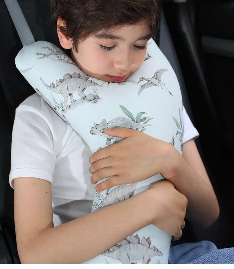 Kids Car Neck Pillow, Y-Shaped Safety Belt Travel Cushion, Adjustable Shoulder Pad, Question Mark Design Long Drives, Train, Airplane- Polyester Fiber, 1-Pack