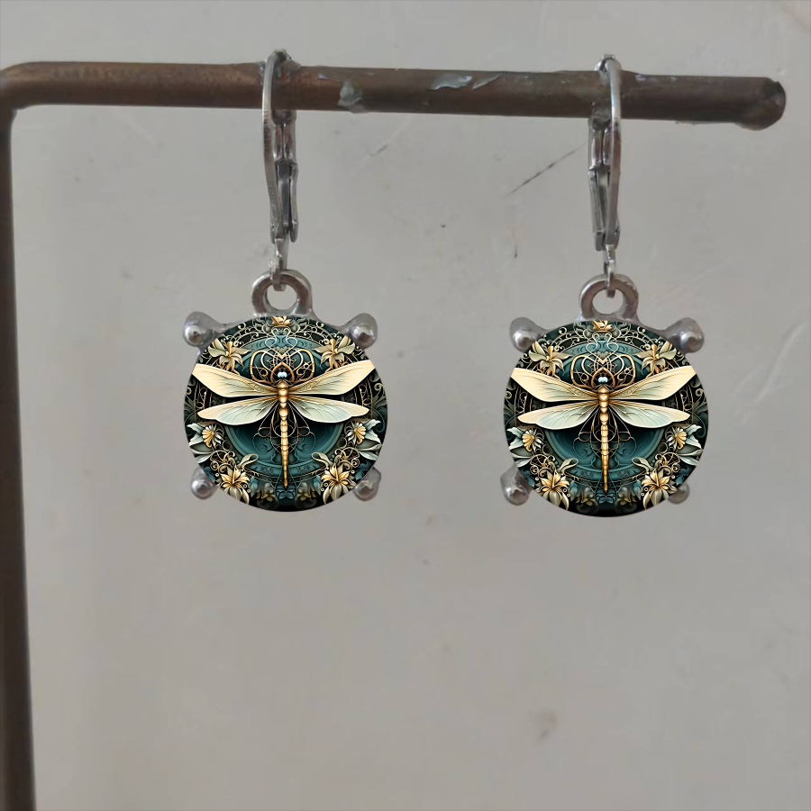 TEMU 2pcs Dragonfly Earrings Insect Earrings Nature Earrings Art Earrings Circular Earrings Floral Earrings Unisex Earrings Jewelry Additions Unique