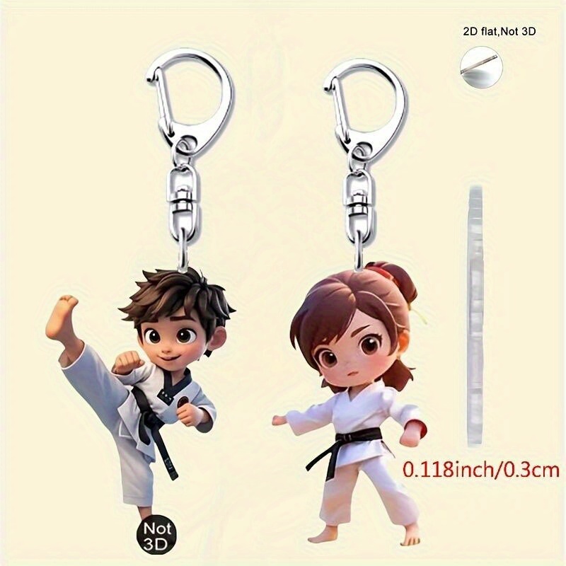 TEMU 2d Flat - [2d Flat] 2pcs Flat Taekwondo Keychains, With Taekwondo Uniform And Martial Arts Kicking Action - Cute Taekwondo Pendant, Suitable For